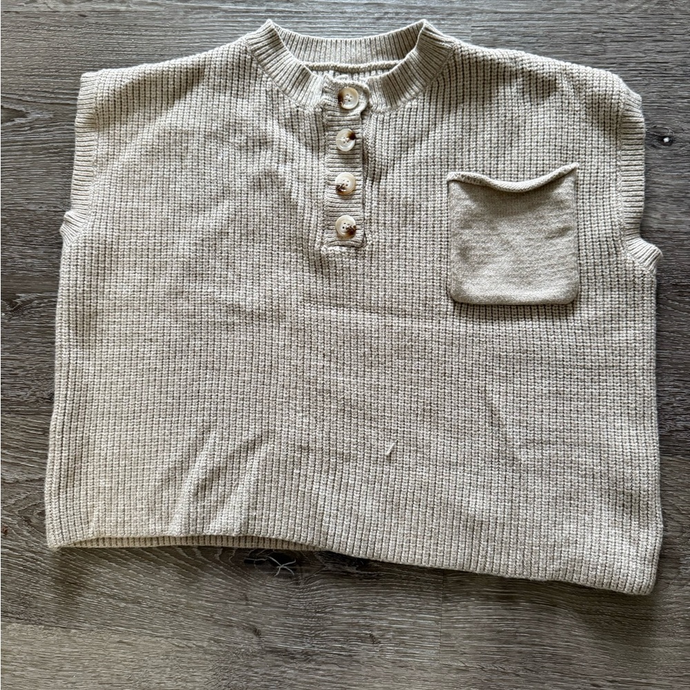 Beige Knit Sweater with Button Detail